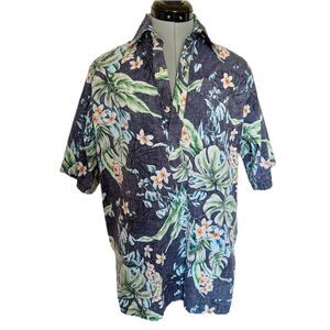 VTG 80s"Go Barefoot" Reverse Print Popover Hawaiian Print Monstera Aloha Shirt/S
